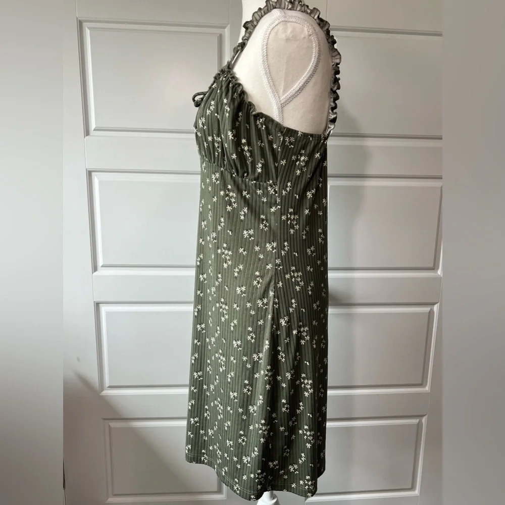 Lily Bleu Floral Print Dress Ruffle Strap Sleeveless Casual Sundress Olive Green